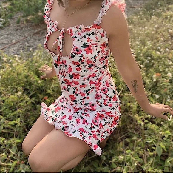 Dresses & Skirts - WOMENS RUFFLE STRAP FLORAL BODYCON DRESS SPRING SUMMER
